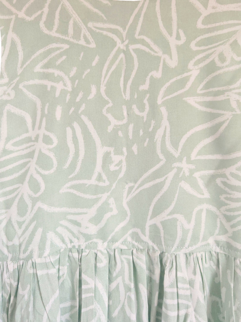 Vestido Niña Hojas Menta/Blanco 100% Viscosa