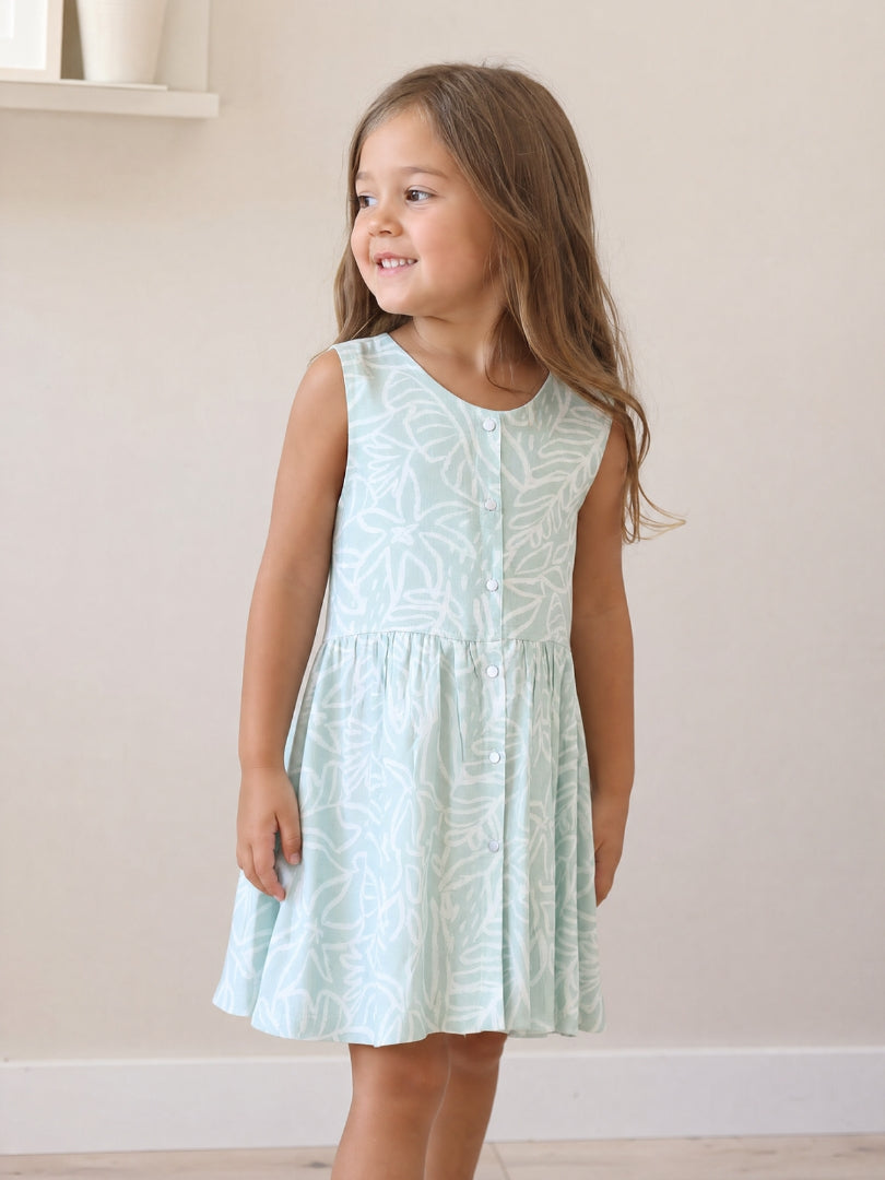 Vestido Niña Hojas Menta/Blanco 100% Viscosa