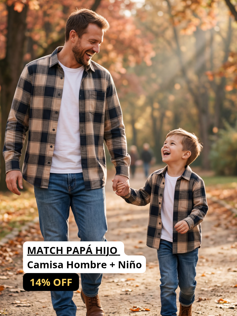 Pack 2 Camisas Papá + Hijo cuadros amarillo con negro