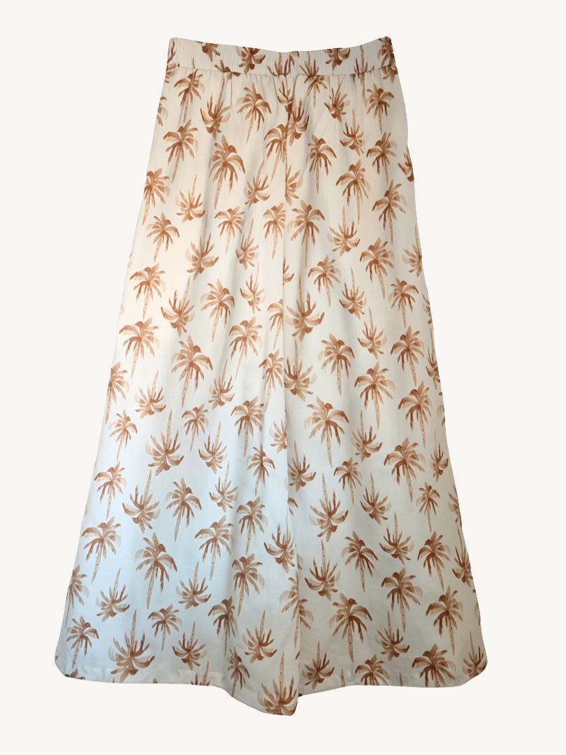 Pantalón Palazzo Mujer Palmeras Crudo/Terracota 100% Algodón