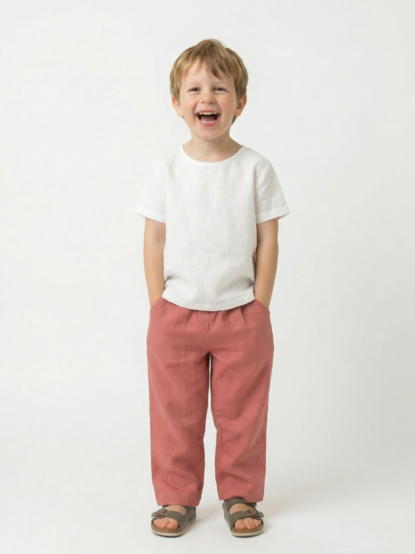 Pantalón niño 100% Lino color Terracota