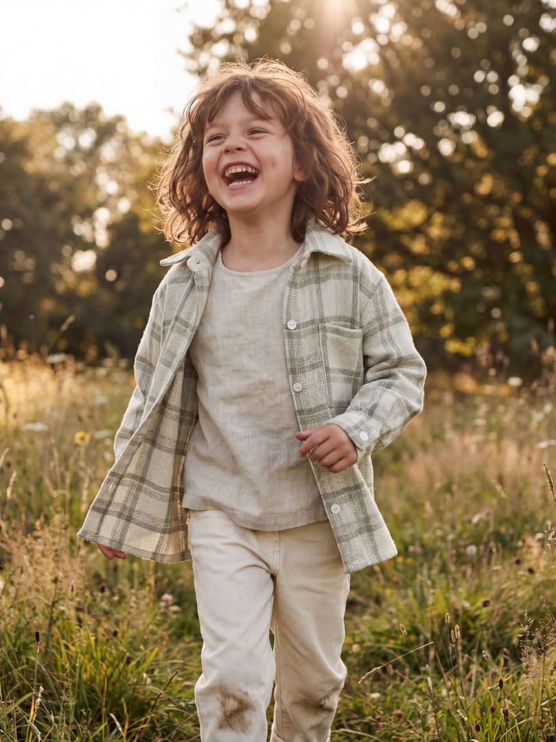 Camisera Infantil Unisex cuadrille verde/blanco | 100% Algodón