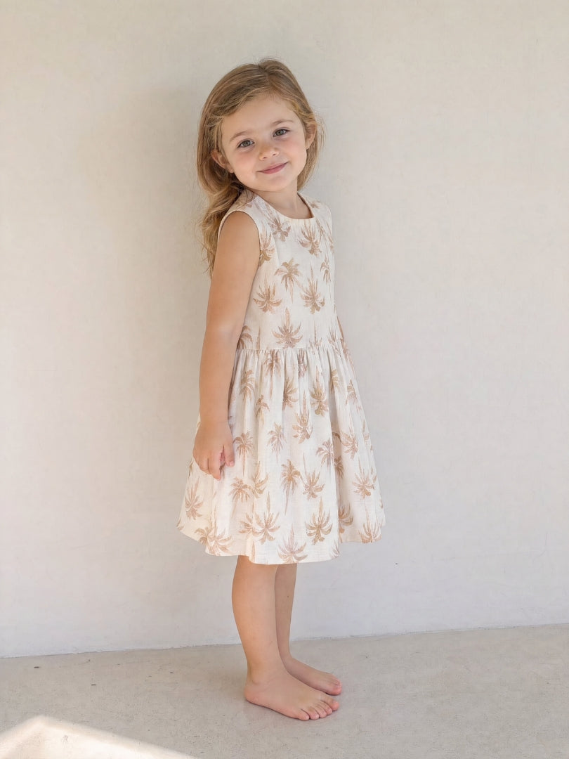 Vestido Niña Palmeras Crudo/Terracota 100% Algodón