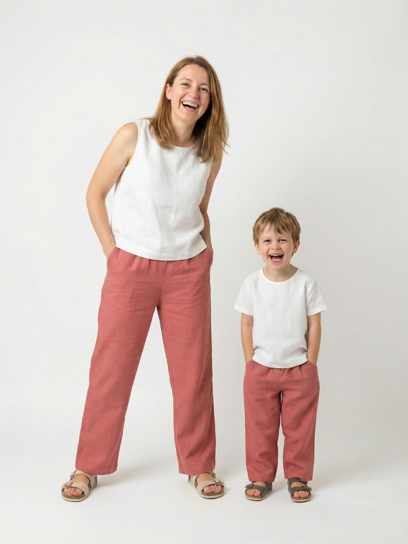 Pack pantalón 100% Lino Mamá hijo color terracota