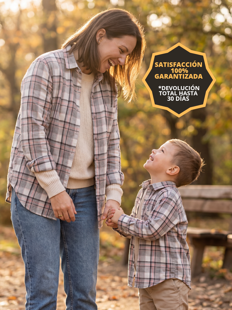 Pack 2 Camisas Franela Mamá + hijo/a | Gris/Rosado 100% Algodón