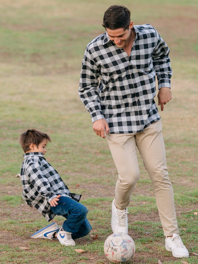 Pack 2 Camisas Franela Papá + hijo | Negro/Gris 100% Algodón