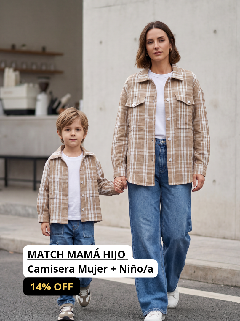 Pack 2 Camiseras Mamá + Hijo/a color beige con blanco