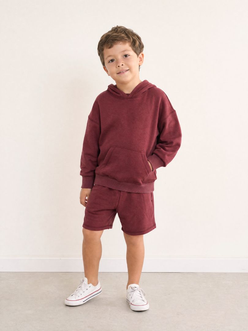 Conjunto Polerón con Capucha + Short Niño color Burdeo Algodón