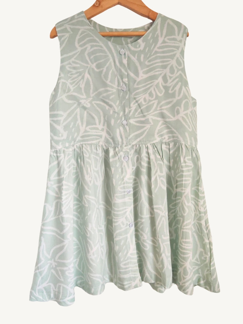 Vestido Niña Hojas Menta/Blanco 100% Viscosa