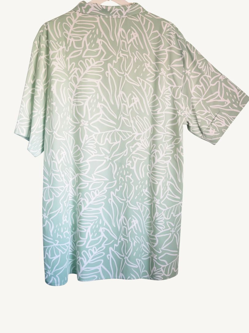 Guayabera Hombre Hojas Menta/Blanco 100% Viscosa