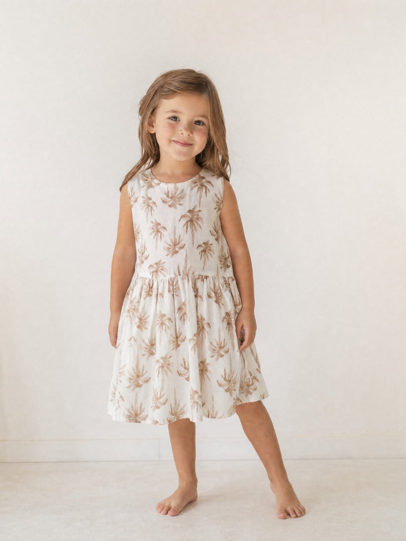 Vestido Niña Palmeras Crudo/Terracota 100% Algodón