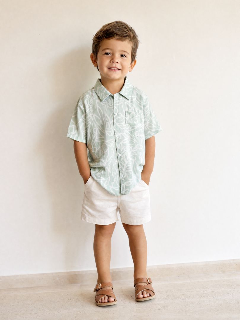 Guayabera Niño Hojas Menta/Blanco 100% Viscosa