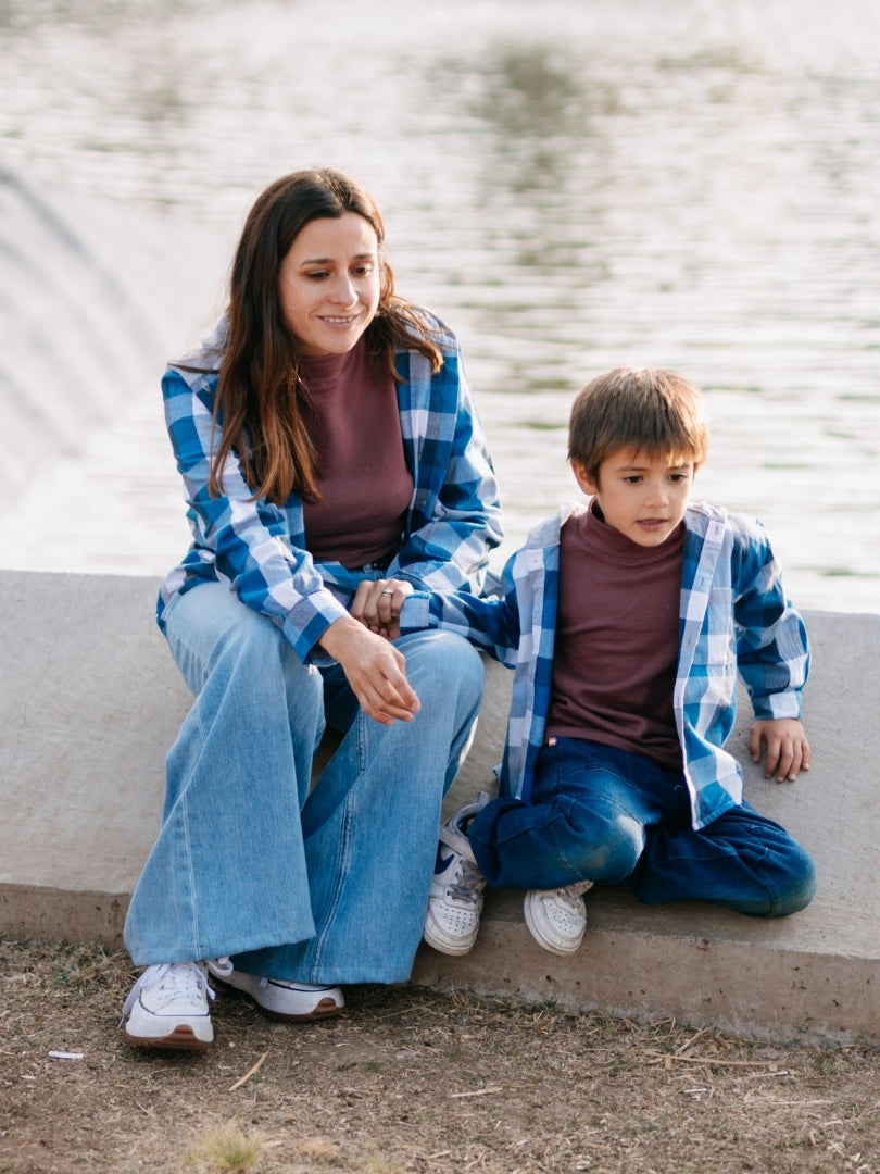 Pack 2 Camisas Franela con capucha Mamá + hijo/a | Azul 100% Algodón