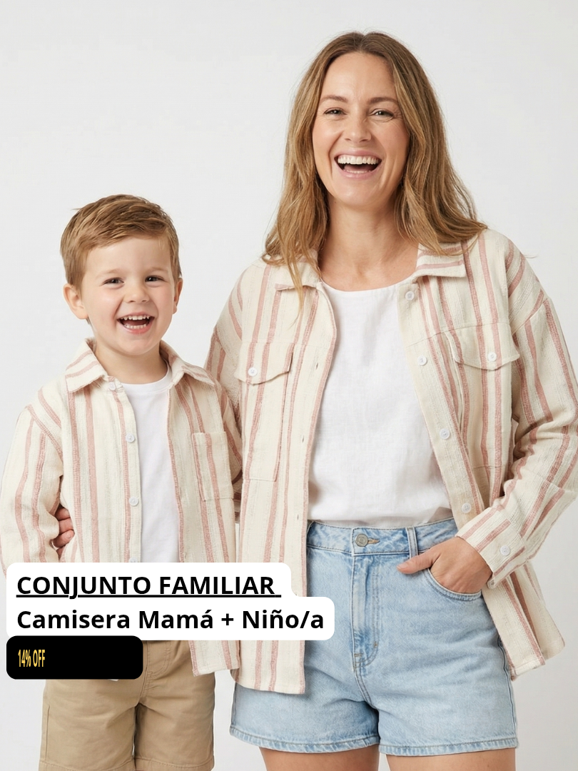 Pack 2 Camiseras Mamá + Hijo/a color rosado con blanco