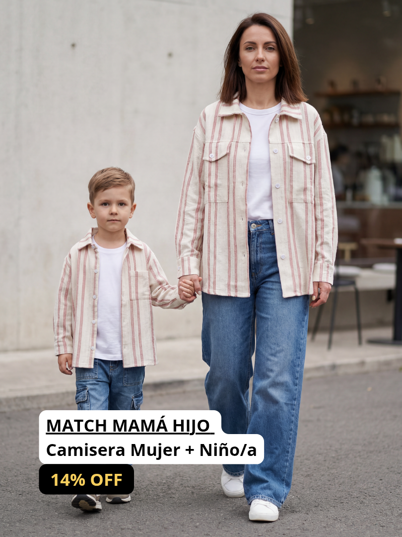 Pack 2 Camiseras Mamá + Hijo/a color rosado con blanco