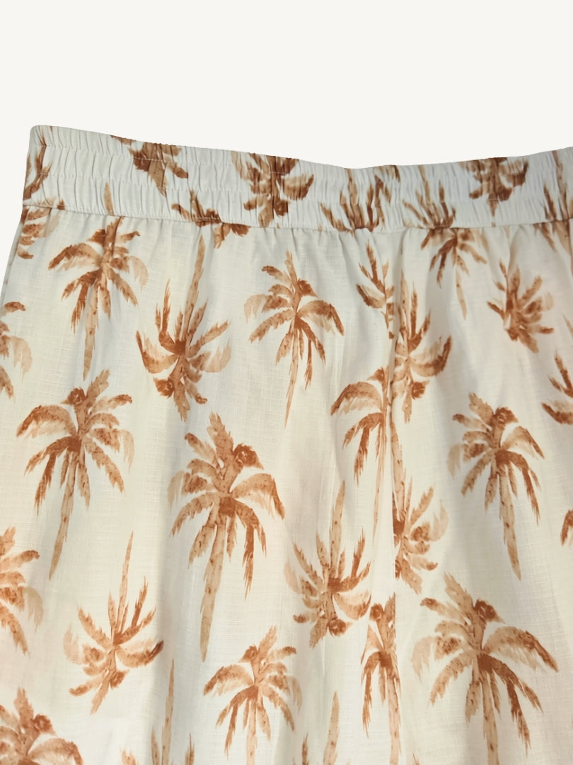 Pantalón Palazzo Mujer Palmeras Crudo/Terracota 100% Algodón