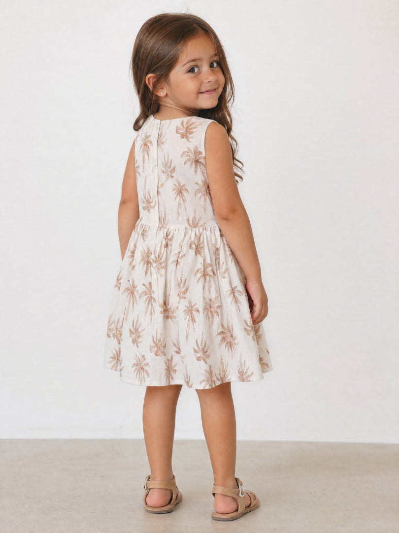Vestido Niña Palmeras Crudo/Terracota 100% Algodón