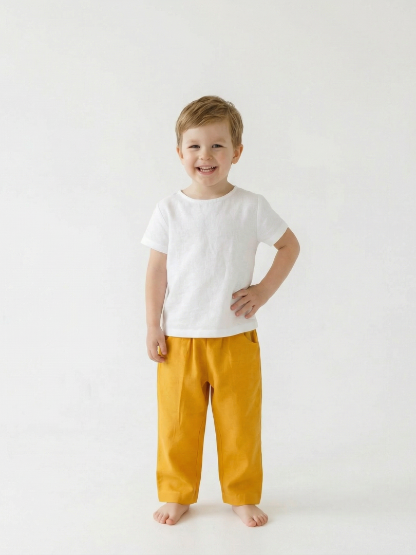 Pantalón niño 100% Lino color mostaza