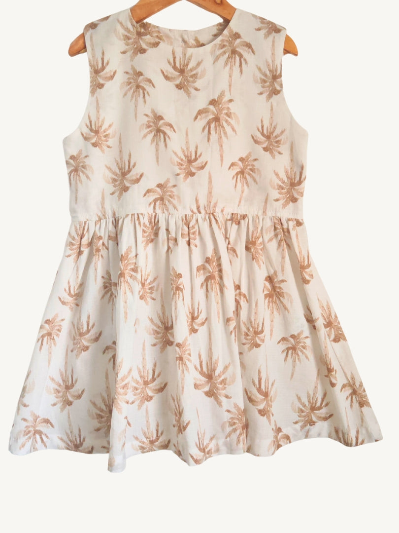 Vestido Niña Palmeras Crudo/Terracota 100% Algodón