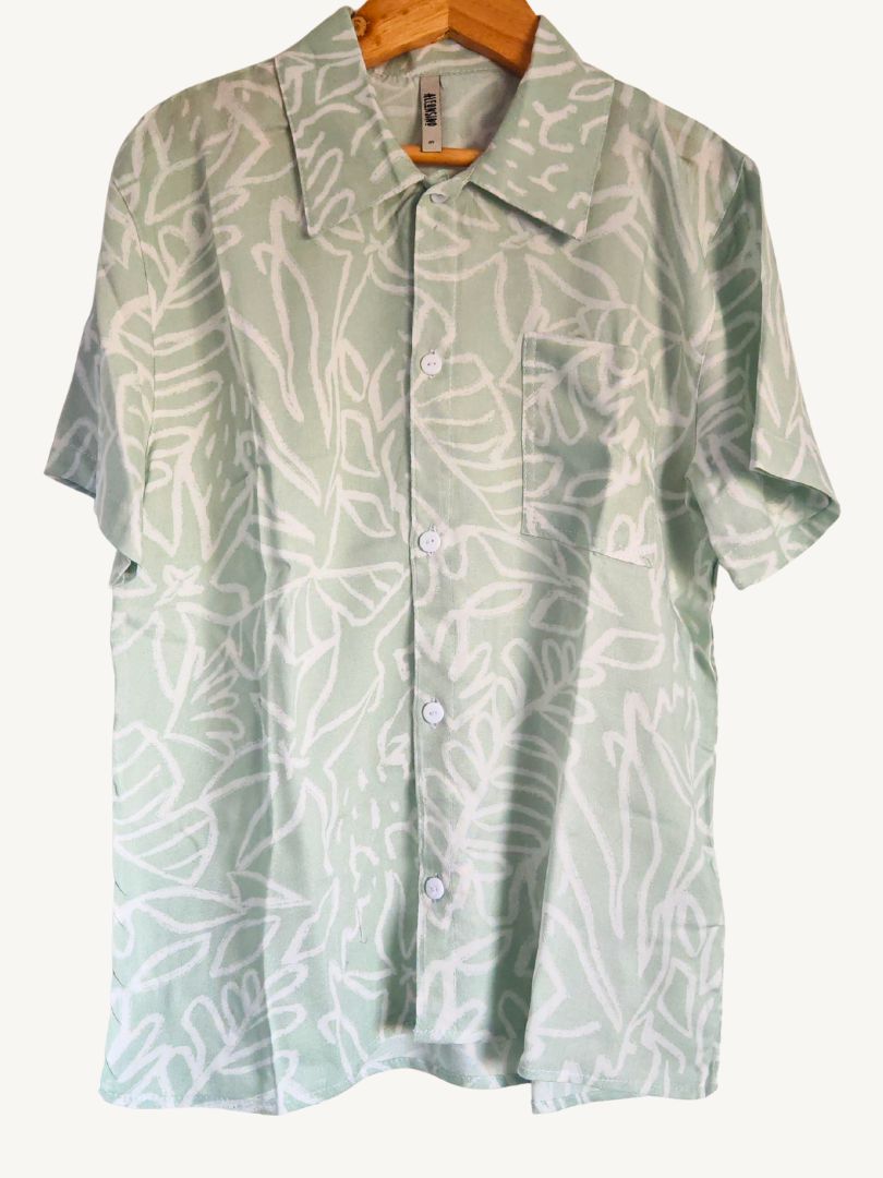Guayabera Niño Hojas Menta/Blanco 100% Viscosa