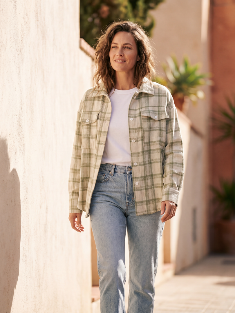 Camisera Mujer Rayas cuadrille Verde/Blanco | 100% Algodón