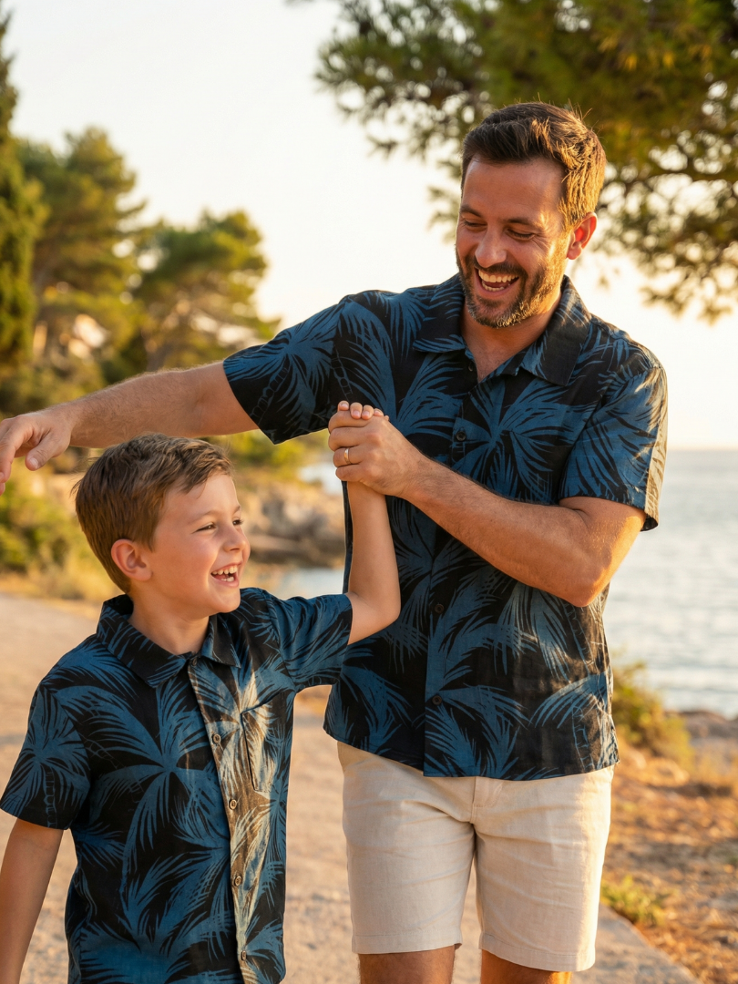 Pack 2 Guayaberas algodón Papá + Hijo/a Palmeras