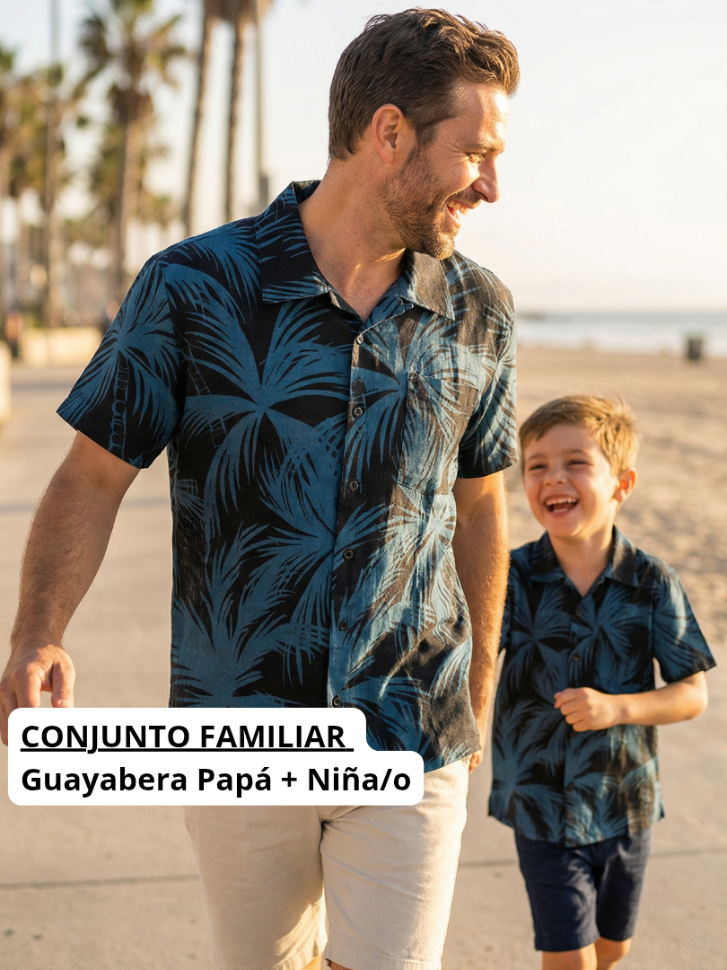 Pack 2 Guayaberas algodón Papá + Hijo/a Palmeras