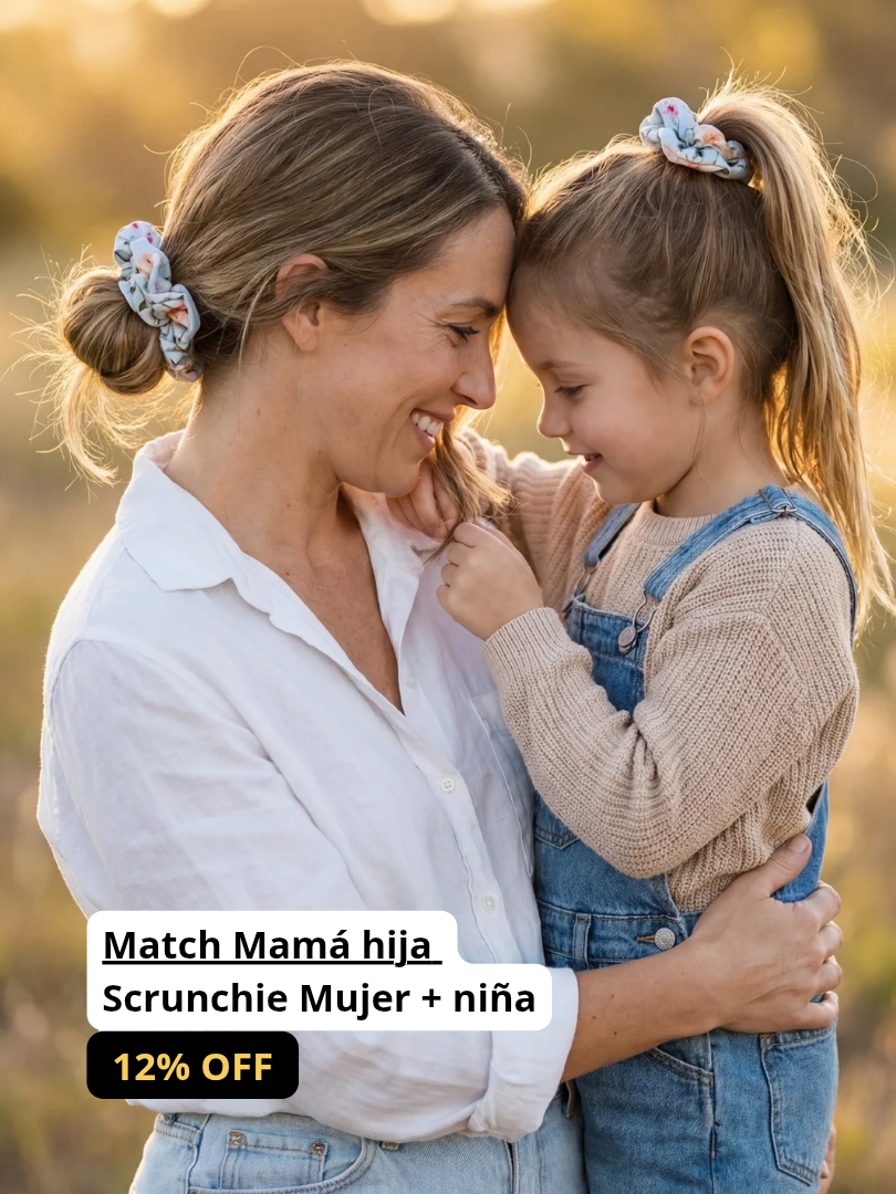 Pack 2 Scrunchie Floral celeste Mamá-Hija 100% Viscosa