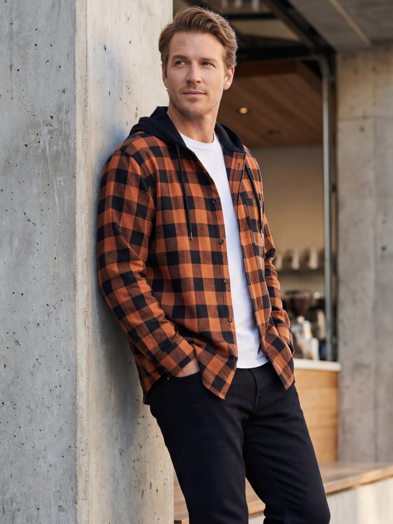 Camisa con capucha Hombre 100% algodón Franela