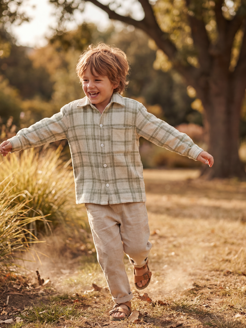 Camisera Infantil Unisex cuadrille verde/blanco | 100% Algodón