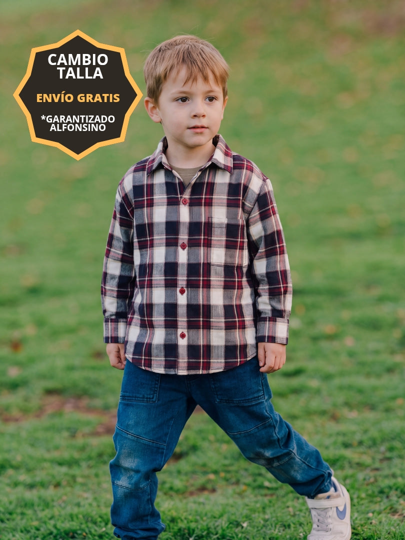 Pack 2 Camisas Franela Mamá + hijo Burdeo/Beige 100% Algodón