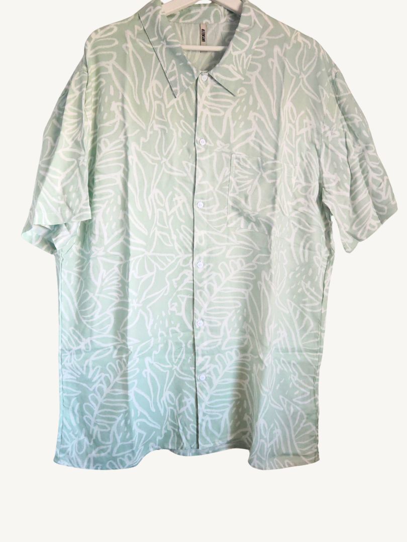 Guayabera Hombre Hojas Menta/Blanco 100% Viscosa