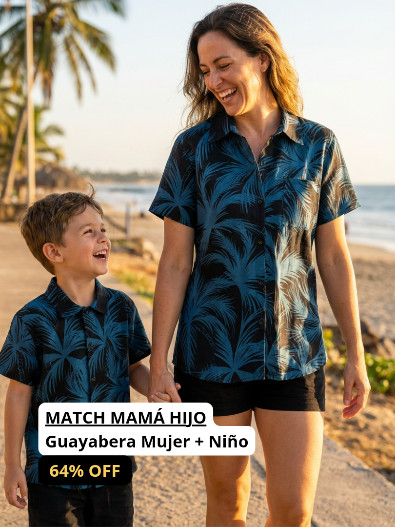 Pack 2 Guayaberas algodón Mamá + Hijo/a Palmeras