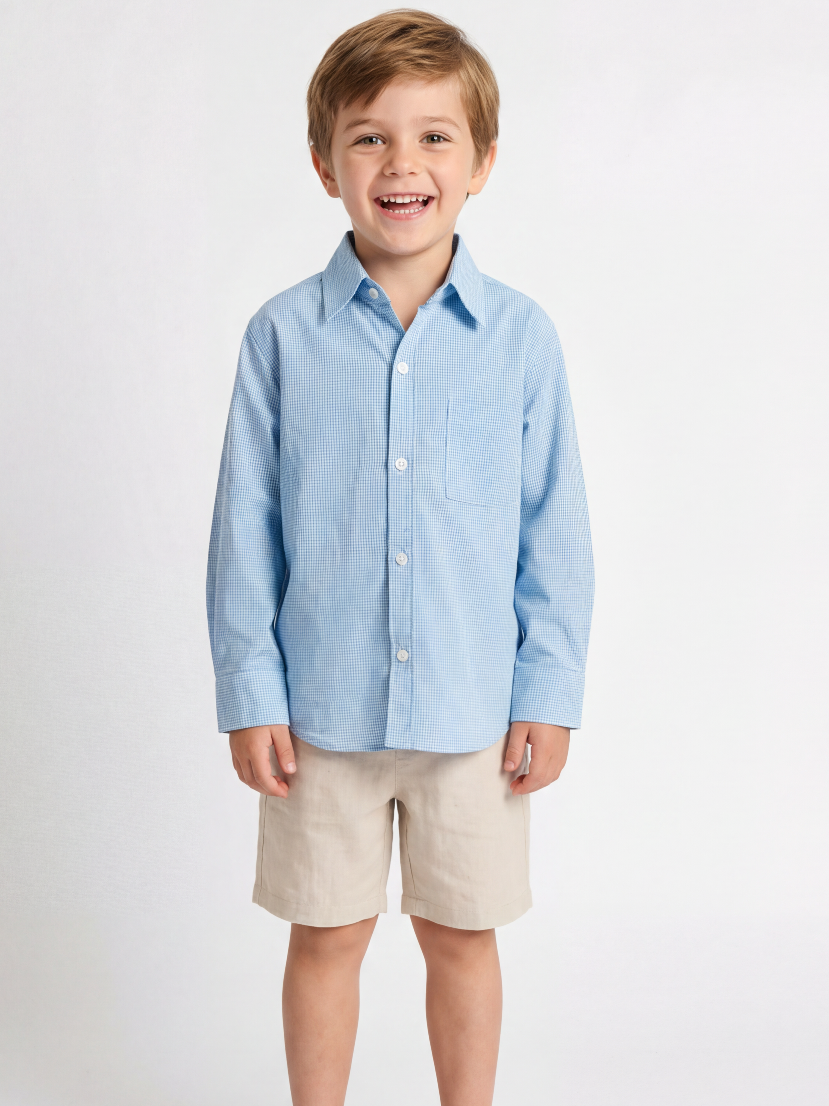 Camisa niño cuello camisa 100% algodón estilo Vichy