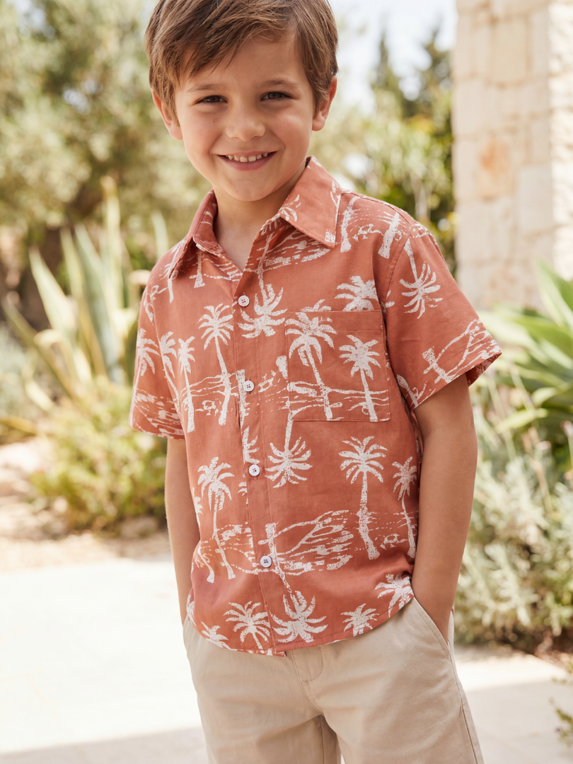 Guayabera niño Palmeras 100% Viscosa premium