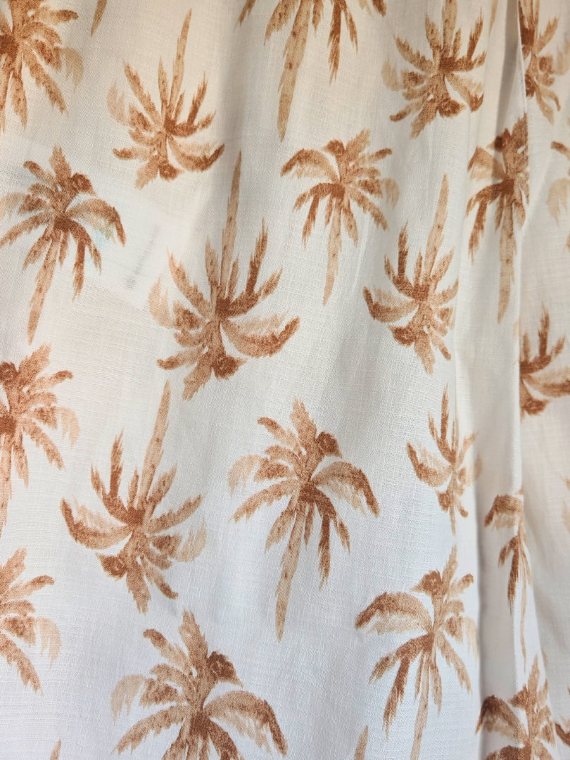 Pantalón Palazzo Mujer Palmeras Crudo/Terracota 100% Algodón
