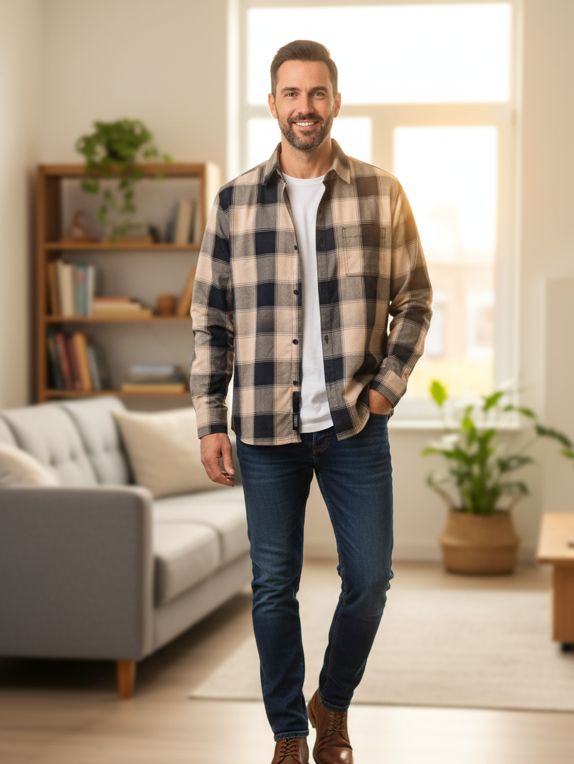 Camisa Hombre Franela Aurelio cuadros amarillo con negro